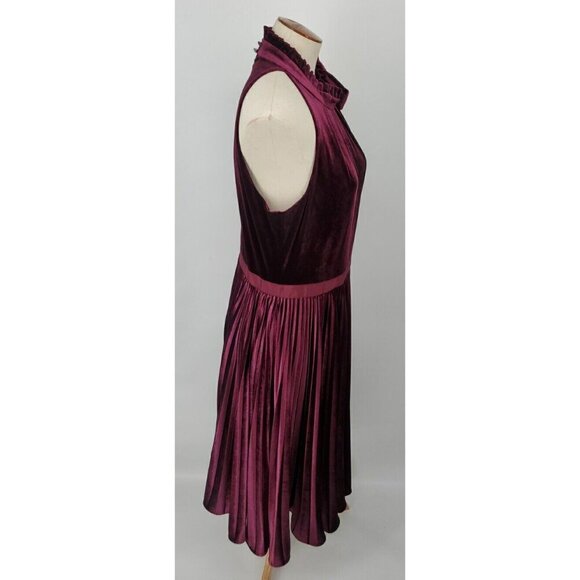 TED BAKER Cornela Pleated Velvet Midi Dress ~ Oxblood Burgundy TB4 US 5 - Picture 13 of 16